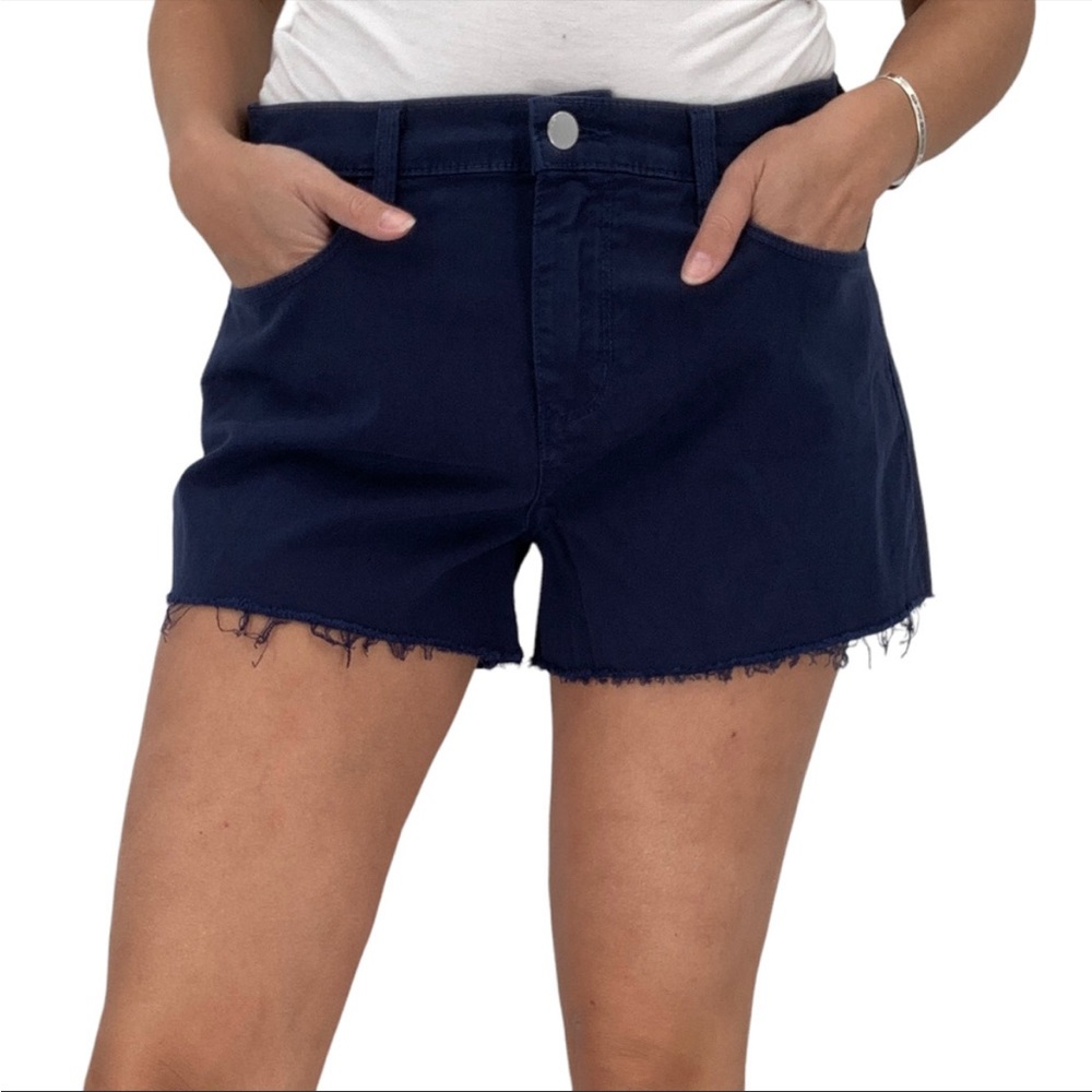 L’Agence NWT Ryland High Rise Denim Short 25 Navy Blue Raw Hem Zip fly